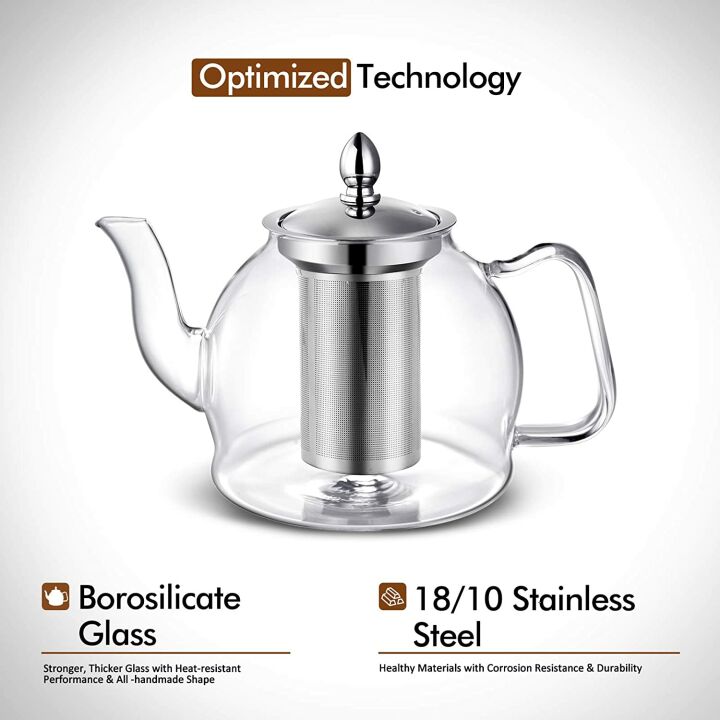 HIWARE Stovetop Safe 1000ml Glass Teapot with Infuser