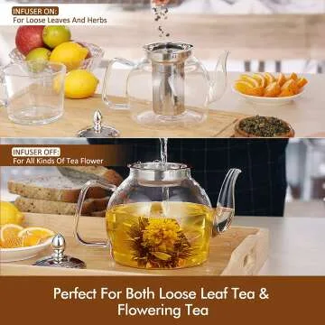 HIWARE Stovetop Safe 1000ml Glass Teapot with Infuser