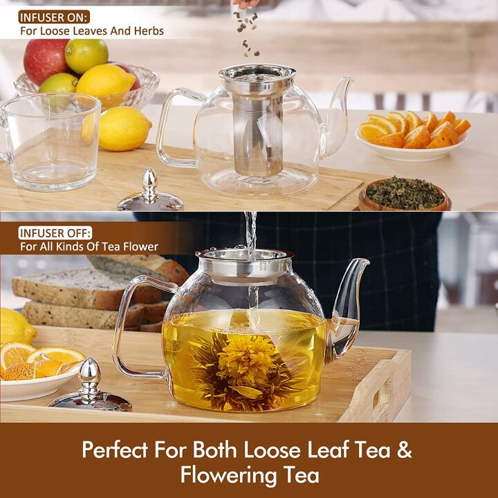 HIWARE Stovetop Safe 1000ml Glass Teapot with Infuser