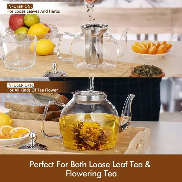 HIWARE Stovetop Safe 1000ml Glass Teapot with Infuser