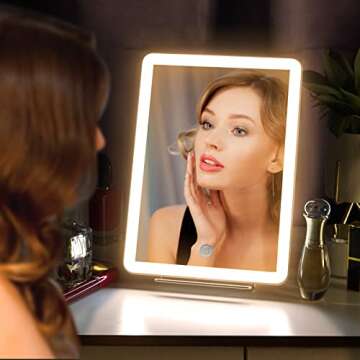 Lighted Makeup Mirror with 3 Colors Lighting and 10X Magnification Mirror, Makeup Vanity Mirror with...