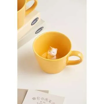 DIHOclub Cat Coffee Cup Hidden Ceramic Animal Inside Mug,Cute Cartoon Handmade Figurine Mugs,Holiday...