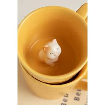 DIHOclub Cat Coffee Cup Hidden Ceramic Animal Inside Mug,Cute Cartoon Handmade Figurine Mugs,Holiday and Birthday Gift for Coffee Milk Tea Lovers,12 Oz(yellow)