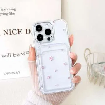 Compatible with iPhone 12 Pro Case Clear with Card Holder Cute Little Love Heart Pattern for Women Soft TPU Shock-Absorbing Wallet Case Protective Phone Cover - Pink