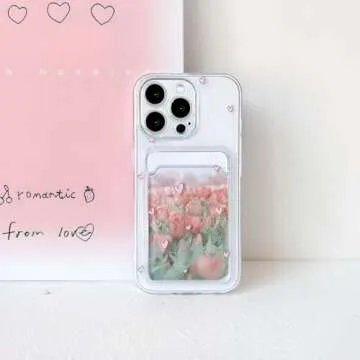 Compatible with iPhone 12 Pro Case Clear with Card Holder Cute Little Love Heart Pattern for Women Soft TPU Shock-Absorbing Wallet Case Protective Phone Cover - Pink