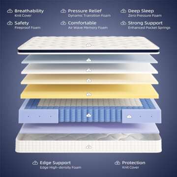 Crystli 14 Inch Queen Mattresses Bed in A Box, Queen Size Hybrid Mattress with Zero Pressure Foam, Innerspring Mattress for Pressure Relief, Motion Isolation, Medium Firm, CertiPUR-US Certified