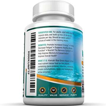BRI Nutrition Klamath Blue Green Algae - More Effective Than Spirulina or Chlorella - from The Clean Pure Source of Klamath Lake, 500mg 60ct Gel Capsules
