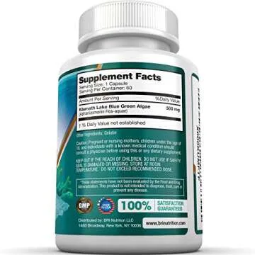 BRI Nutrition Klamath Blue Green Algae - More Effective Than Spirulina or Chlorella - from The Clean Pure Source of Klamath Lake, 500mg 60ct Gel Capsules