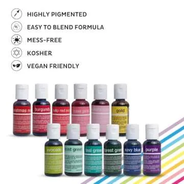 Chefmaster - Liqua-Gel Food Coloring - 12 Color Set C - Fade Resistant - 12 Pack - Vibrant, Eye-Catching Colors, Easy-To-Blend Formula - Made in the USA