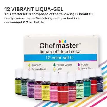 Chefmaster - Liqua-Gel Food Coloring - 12 Color Set C - Fade Resistant - 12 Pack - Vibrant, Eye-Catching Colors, Easy-To-Blend Formula - Made in the USA