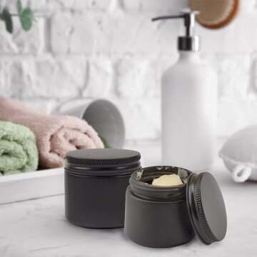 Cornucopia 2-Ounce Black Coated Glass Jars (12-Pack); Cosmetic Jars with Black Metal Lids and Black Matte Exterior