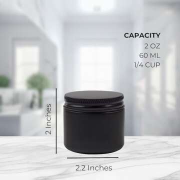 Cornucopia 2-Ounce Black Coated Glass Jars (12-Pack); Cosmetic Jars with Black Metal Lids and Black Matte Exterior