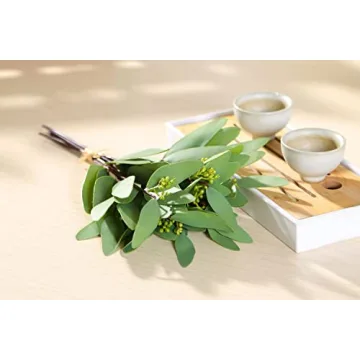 Raincol Woooow Artificial Eucalyptus Long Oval Leaf Stem Eucalyptus Spray Artificial Greenery Leaves for Wedding Greenery Holiday Greens Decor(8 Pack)