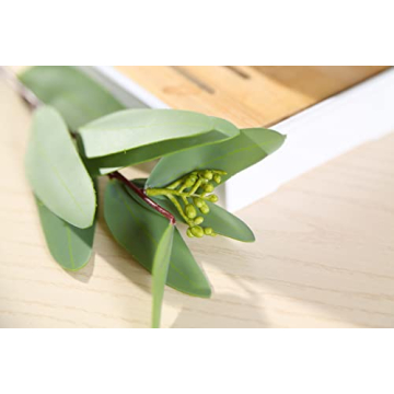 Raincol Woooow Artificial Eucalyptus Long Oval Leaf Stem Eucalyptus Spray Artificial Greenery Leaves for Wedding Greenery Holiday Greens Decor(8 Pack)