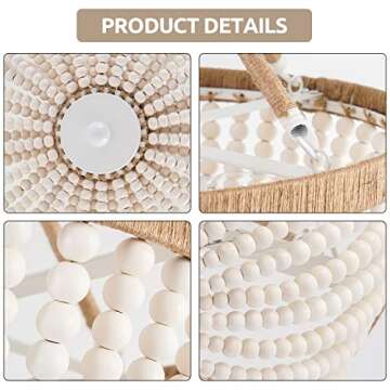 ELYCCUPA Wood Beaded Mini Chandelier Farmhouse Bohemia Semi Flush Mount Ceiling Light Rustic 3-Light Ceiling Lighting Fixtures for Bedroom Dining Nursery Room Girl Room Hallway, White, Dia 15 Inch