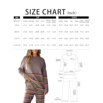 LILLUSORY 2 Piece Outfits for Women 2024 Fall Fashion Oversized Striped Sweaters Sets Cozy Lounge Sets Knit Clothes StripesDustyBlue S
