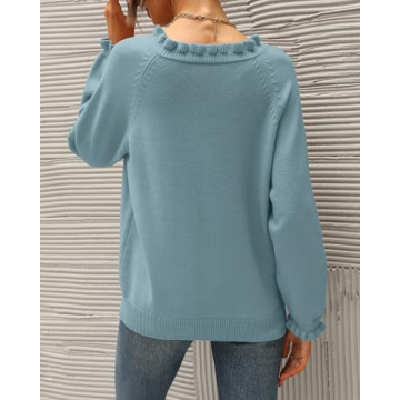 BTFBM Women’s Soft Ruffle Sweater for Fall and Winter Styles