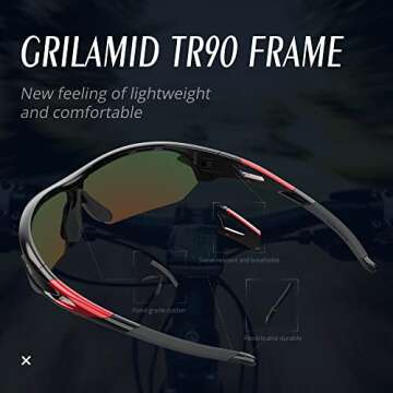 TOREGE Polarized Sports Sunglasses for Men Women Cycling Running Driving Fishing Golf Baseball Glasses TR02 Upgraded(Black&Black&Black-Red Lens)