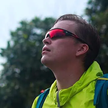 TOREGE Polarized Sports Sunglasses for Men Women Cycling Running Driving Fishing Golf Baseball Glasses TR02 Upgraded(Black&Black&Black-Red Lens)