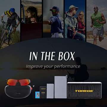 TOREGE Polarized Sports Sunglasses for Men Women Cycling Running Driving Fishing Golf Baseball Glasses TR02 Upgraded(Black&Black&Black-Red Lens)