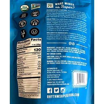 Healthy Snack Kale Chips! Extra Large (7 oz) Rhythm Superfoods Organic Kale Crisp Chips With Sea Sal...