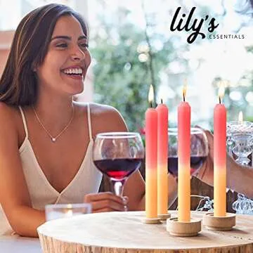 Lily's Essentials Tall Pink Taper Candles 4 Piece, Orange Colored Candles, Gradient, 10.6 inches Tall tie-dye Candle Set Large, Coral candlesticks, Multi Colored Shaped Tapered Candles