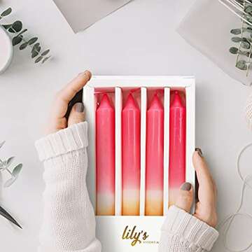 Lily's Essentials Tall Pink Taper Candles 4 Piece, Orange Colored Candles, Gradient, 10.6 inches Tall tie-dye Candle Set Large, Coral candlesticks, Multi Colored Shaped Tapered Candles