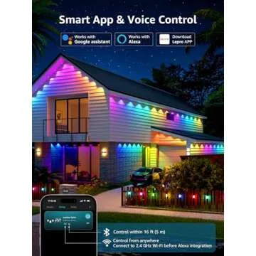 Lepro E1 AI Permanent Outdoor Lights APP Control, 150ft Smart RGB+IC Christmas House Lights with 90 Warm/Cool White LED Pucks, Alexa Google Enabled, AI Generated Lighting LLM, NO Remote, 2.4 GHz WiFi