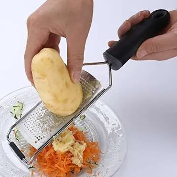 Stainless Steel Cheese Grater, Ergonomic Soft Handle Lemon Ginger Potato Zester with Plastic Cover
