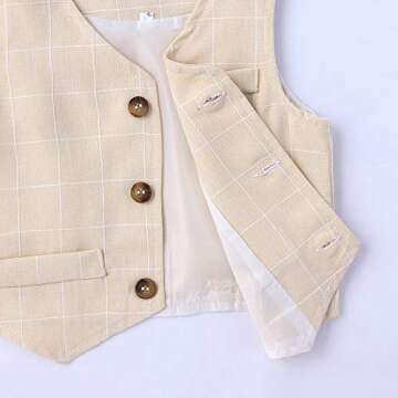 Baby Boys 3Pcs Gentleman Suit Kids Formal Outfits Set Bowtie Long Sleeve Shirt+ Tuxedo Vest+ Pants Beige