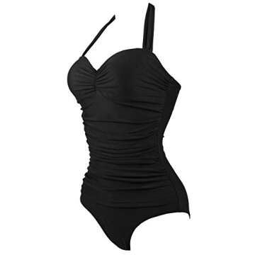 COCOSHIP 50s Solid Black Elegant Retro Vintage One Piece Swimwear Swimsuits 2XL(US10)