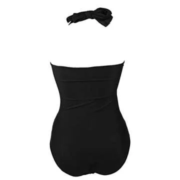 COCOSHIP 50s Solid Black Elegant Retro Vintage One Piece Swimwear Swimsuits 2XL(US10)