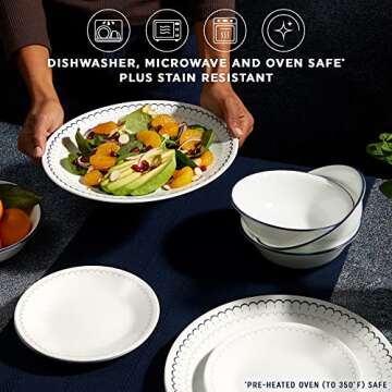 Corelle Vitrelle 18-Piece Service for 6 Dinnerware Set, Triple Layer Glass and Chip Resistant, Lightweight Round Plates and Bowls Set