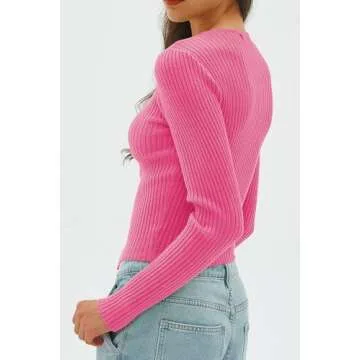 CHYRII Womens Sexy Fall Fashion Cutout Tops Ribbed Knit Winter Pullover Sweater Going Out Crop Tops Hot Pink S