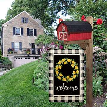 COSKAKA Home Decorative Lemon Welcome Home Sweet Home Garden Flag Buffalo Plaid Check House Yard Outdoor Flag Black and White Burlap Spring Summer Outside Farmhouse Holiday Flag 12.5 x 18