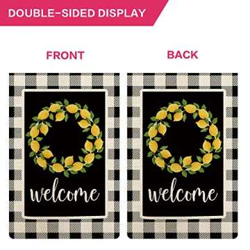 COSKAKA Home Decorative Lemon Welcome Home Sweet Home Garden Flag Buffalo Plaid Check House Yard Outdoor Flag Black and White Burlap Spring Summer Outside Farmhouse Holiday Flag 12.5 x 18