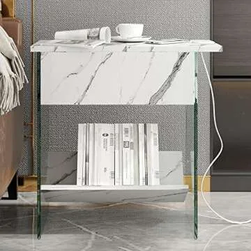 Soges Unique Side Table with Charging Station and Storage