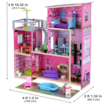 KidKraft Uptown Wooden Dollhouse with Pool & Lights