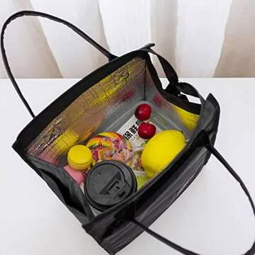 Lunch Bag , BINSENI Lunch Bags for Women & Men Lunch Tote Insulated , Reusable Large Lunch Bag Suitable for Work, Picnics and Outdoor Activities(Black)