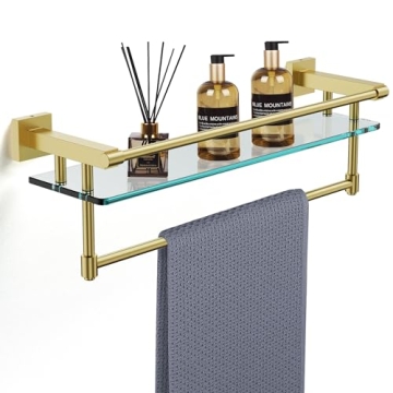 Bathroom Glass Shelf Towel Rack Shelf Glass Organizer Wall-Mounted Bathroom Storage SUS304 Stainless...