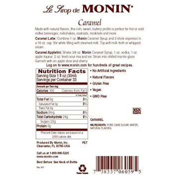 Monin Caramel Syrup - Buttery and Rich Flavor for All