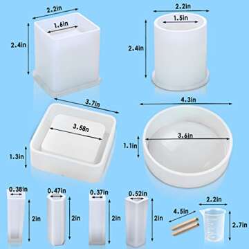 Resin Silicone Mold, Vindar 8 Pack Resin Art Molds Include Large Round, Large Square, Cylinder, Pendant, Silicone Molds for Concrete, DIY Coaster/Flower Pot/Pendant/Candle Soap Holder