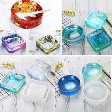 Resin Silicone Mold, Vindar 8 Pack Resin Art Molds Include Large Round, Large Square, Cylinder, Pendant, Silicone Molds for Concrete, DIY Coaster/Flower Pot/Pendant/Candle Soap Holder