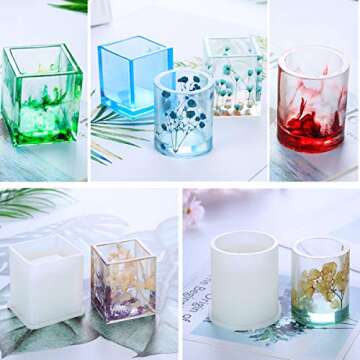 Resin Silicone Mold, Vindar 8 Pack Resin Art Molds Include Large Round, Large Square, Cylinder, Pendant, Silicone Molds for Concrete, DIY Coaster/Flower Pot/Pendant/Candle Soap Holder