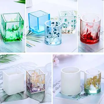 Resin Silicone Mold, Vindar 8 Pack Resin Art Molds Include Large Round, Large Square, Cylinder, Pendant, Silicone Molds for Concrete, DIY Coaster/Flower Pot/Pendant/Candle Soap Holder