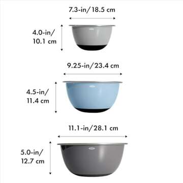 OXO Good Grips 3-Piece Stainless Steel Mixing Bowl Set - Blue/Gray, 4.7L, Multi Size