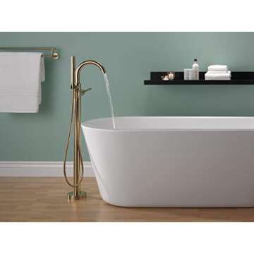 Delta Faucet Trinsic Floor-Mount Freestanding Tub Filler with Hand Held Shower, Champagne Bronze T47...