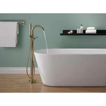 Delta Faucet Trinsic Floor-Mount Freestanding Tub Filler with Hand Held Shower, Champagne Bronze T47...