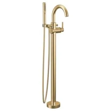Delta Faucet Trinsic Floor-Mount Freestanding Tub Filler with Hand Held Shower, Champagne Bronze T4759-CZFL (Valve Not Included)