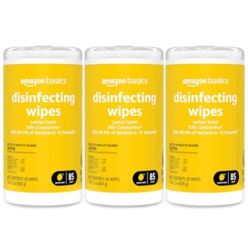 Amazon Basics Disinfecting Wipes, Lemon Scent, for Sanitizing, Cleaning & Deodorizing, 255 Count (3 ...